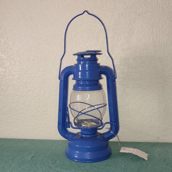 Blue Oil Lamp Decorative works with candle cottagecore farmhouse vintage Look - Picture 1 of 7